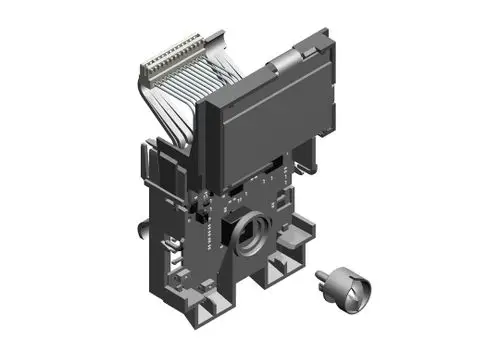 Steuerungsmodul von Bosch mit strukturiertem Gehäuse, Verbindungskabeln und Anschlussmöglichkeiten, dargestellt in einer isometrischen Ansicht.